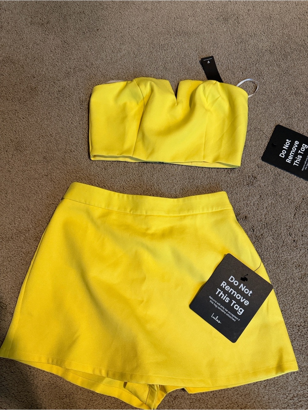 Lulu's Sunny Yellow Strapless Crop Top and Skort Set